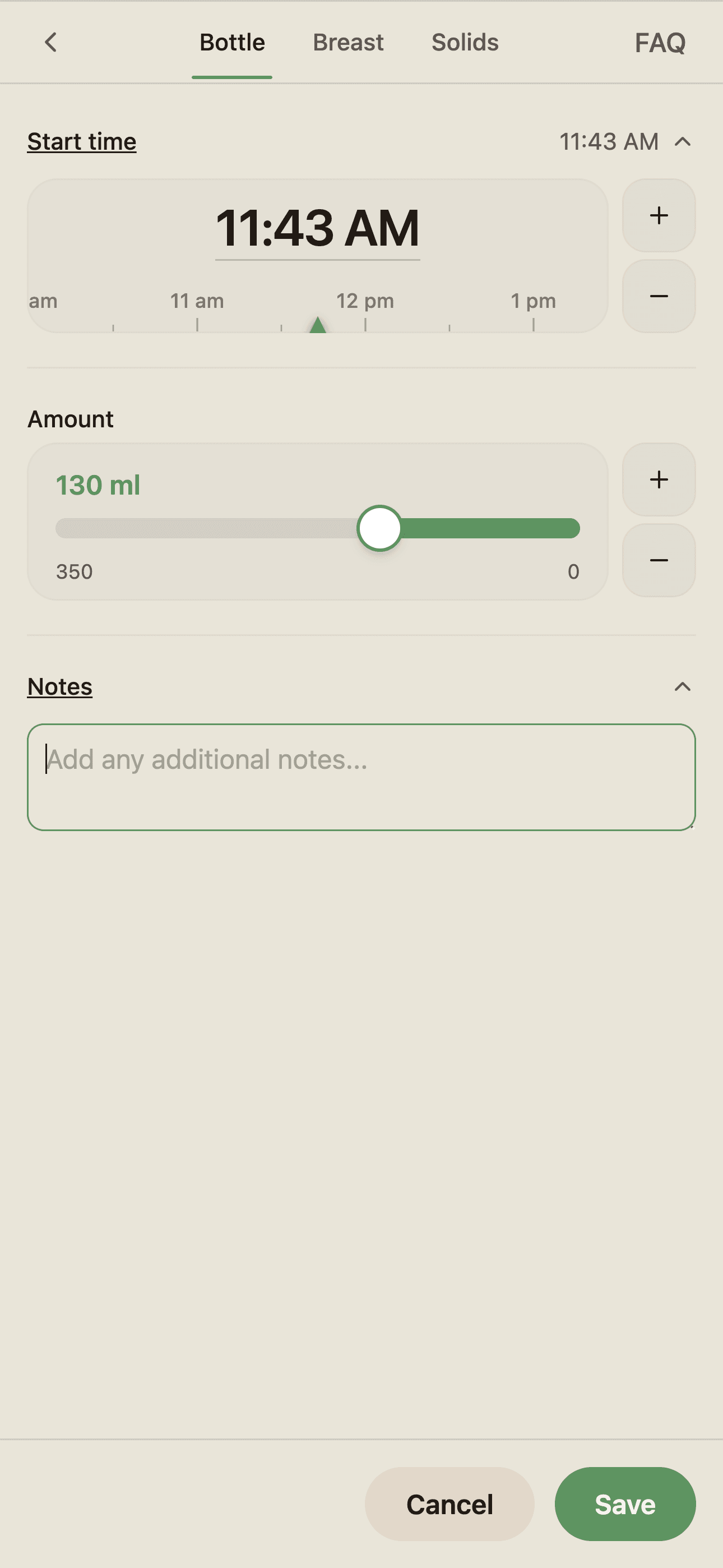 BabyLog feeding summary with weekly totals and time patterns