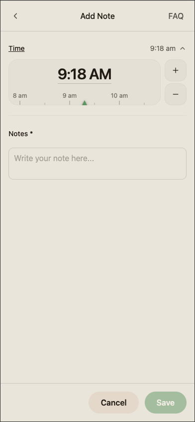 Notes modal showing a single required text field.