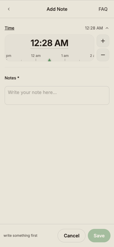 Notes modal showing a single required text field.