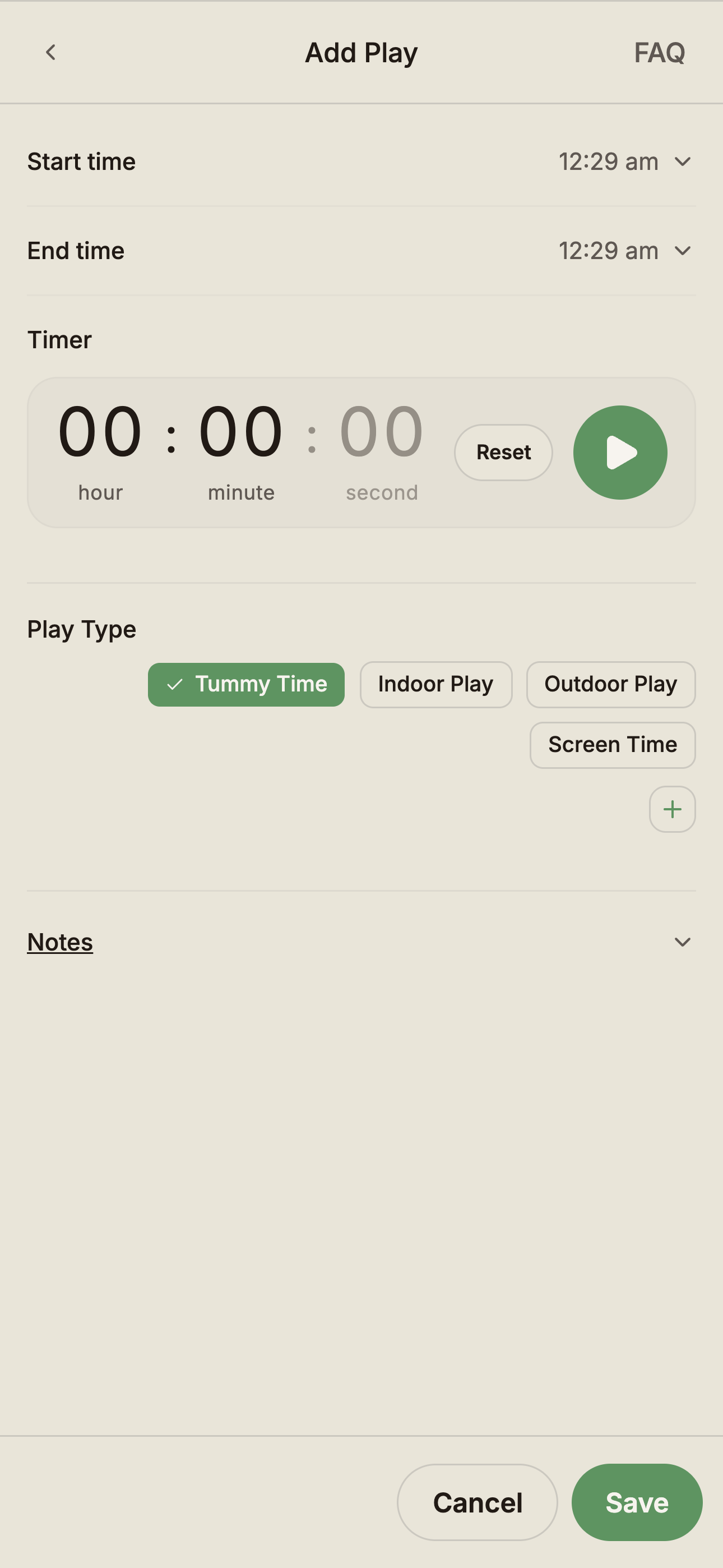 Play modal showing activity type selector.