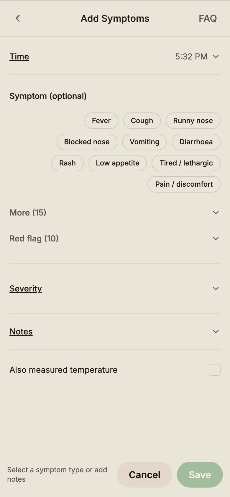 Log a symptom