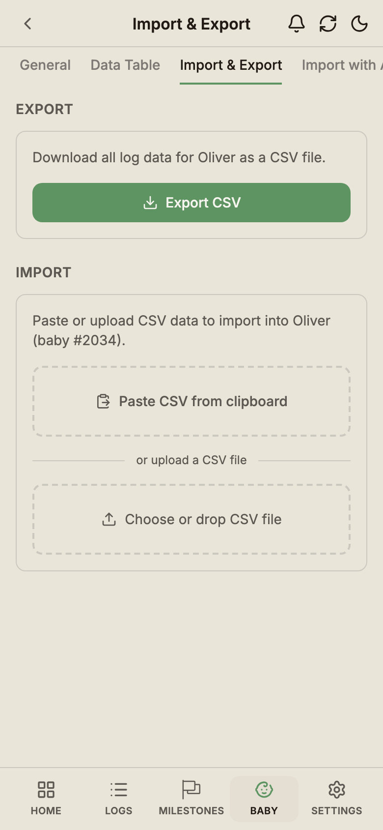 The import complete screen summarising how many rows were imported and skipped.